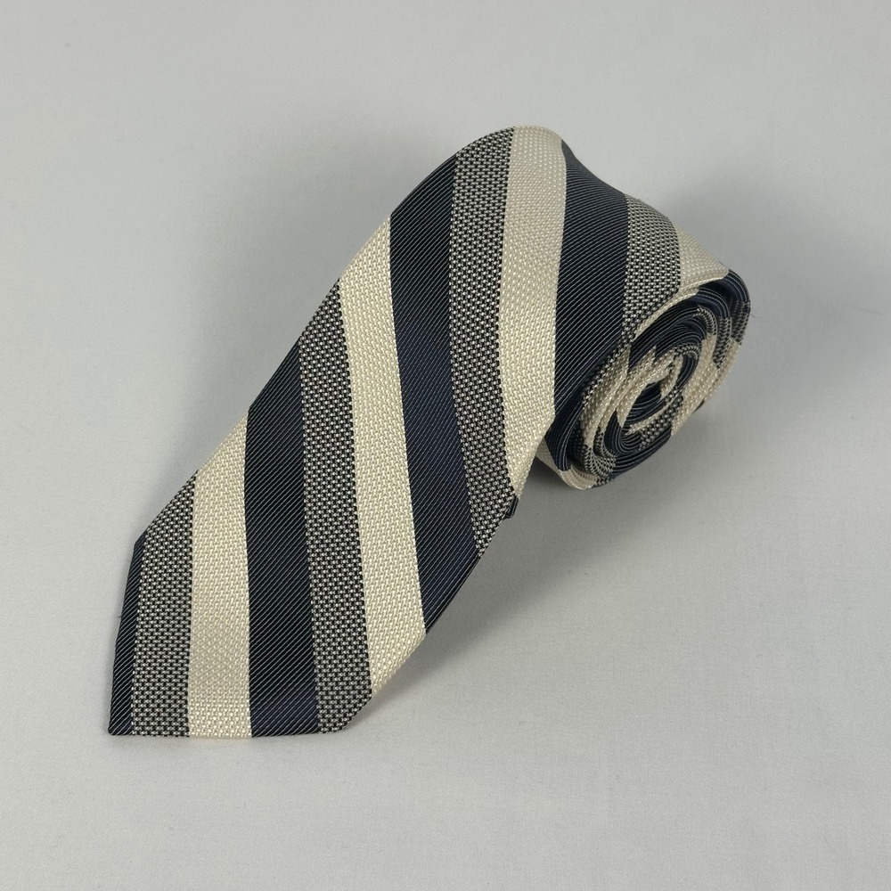 Jos A Bank Silk Tie NWT Navy Cream Textured Repp Stripe Joseph Collection
